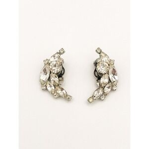 Vtg Clear Rhinestone Clip-On Earrings – Silver Tone MCM Sparkle